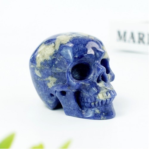 3" Realistic Skull Hand Carved Sodalite Quartz Stone Natural Crystal Statue Healing Sculpture