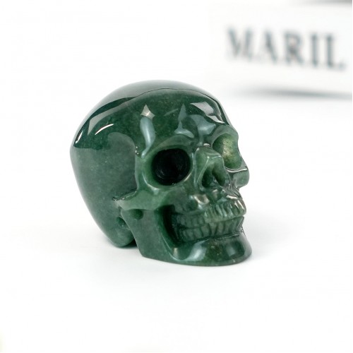 2" Realistic Skull Hand Carved Green Aventurine Quartz Stone Natural Crystal Statue Healing Sculpture