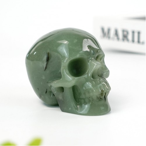 3" Realistic Skull Hand Carved Green Aventurine Quartz Stone Natural Crystal Statue Healing Sculpture