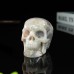 3" Realistic Skull Hand Carved Sakura Agate Quartz Stone Natural Crystal Statue Healing Sculpture