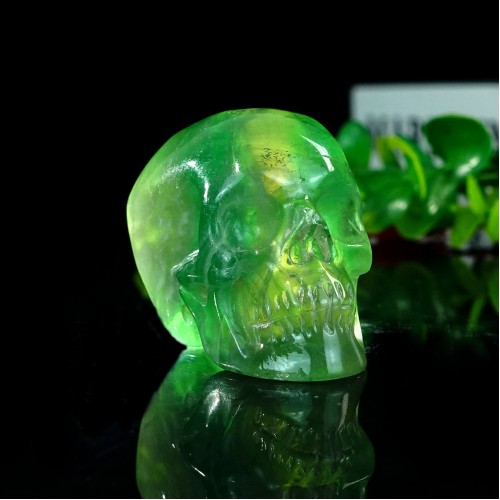 2" Realistic Skull Hand Carved Green Fluorite Agate Quartz Stone Natural Crystal Statue Healing Sculpture