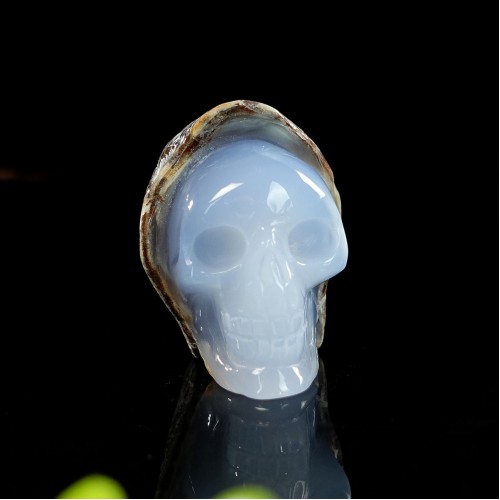 2.2" Blue Chalcedony Agate Carved Realistic Skull Natural Crystal Statue Scupture