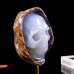 1445g 5" Blue Chalcedony Agate Carved Realistic Skull Natural Crystal Statue