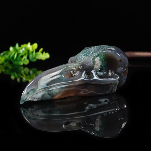 362g 5.5" Ravens Head Skull Geode Clust Chalcedony Jasper Agate Crystal Statue