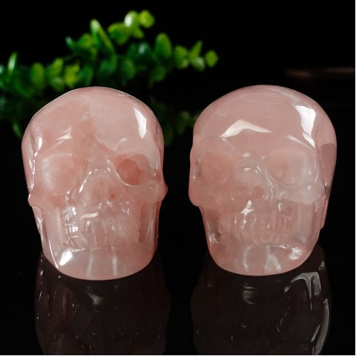 1.73" Skull Pink Rose Quartz Stone Carved Natural Crystal Chakra Healing Statue Stone Sculpture