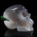 3.5" Skull Agate Quartz Geode Druse Clust Carved Natural Crystal Stone Statue