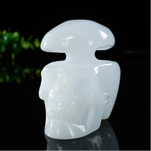 1.73" Skull Blue Chalcedony Stone Hand Carved Natural Crystal Stone Statue