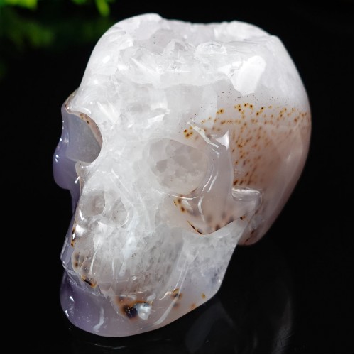 3.38" 422g Agate Hand Carved Skull Clust Drust Geode Natural Crystal Statue