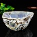 4.5" 389g Stone Bowl Carved Natural Blue Chalcedony Gemstone Container Art Decor