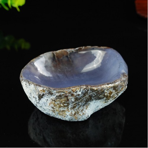 3.9" Natural Blue Chalcedony Hand Carved Bowl Home Decor Reiki Healing