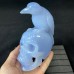 5.2" Top A+ Level Blue Chalcedony Skull&Raven Sculpture Hand Carved Quartz Crystal Home Office Decor Collection