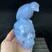 5.2" Top A+ Level Blue Chalcedony Skull&Raven Sculpture Hand Carved Quartz Crystal Home Office Decor Collection