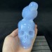 5.2" Top A+ Level Blue Chalcedony Skull&Raven Sculpture Hand Carved Quartz Crystal Home Office Decor Collection