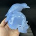 5.2" Top A+ Level Blue Chalcedony Skull&Raven Sculpture Hand Carved Quartz Crystal Home Office Decor Collection