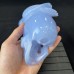 5.2" Top A+ Level Blue Chalcedony Skull&Raven Sculpture Hand Carved Quartz Crystal Home Office Decor Collection