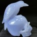 5.2" Top A+ Level Blue Chalcedony Skull&Raven Sculpture Hand Carved Quartz Crystal Home Office Decor Collection