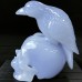 5.2" Top A+ Level Blue Chalcedony Skull&Raven Sculpture Hand Carved Quartz Crystal Home Office Decor Collection