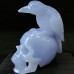 5.2" Top A+ Level Blue Chalcedony Skull&Raven Sculpture Hand Carved Quartz Crystal Home Office Decor Collection