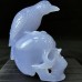 5.2" Top A+ Level Blue Chalcedony Skull&Raven Sculpture Hand Carved Quartz Crystal Home Office Decor Collection