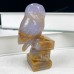 DO-Chalcedony Jasepr Carved Crystal Owl with Books, Cute Crystal Owl Statue