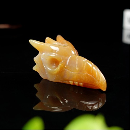 2.5" Phoenix Bird Head Skull Chalcedony Jasper Carved Natural Crystal Statue