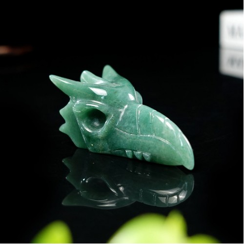 2.5" Phoenix Bird Head Skull Green Aventurine Hand Carved Natural Crystal Statue