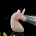 4" Unicorn Horse Head Skull Rose Quartz Carved Natural Crystal Status