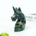 4" Unicorn Horse Head Skull Nine Dragon Jade Carved Natural Crystal Status