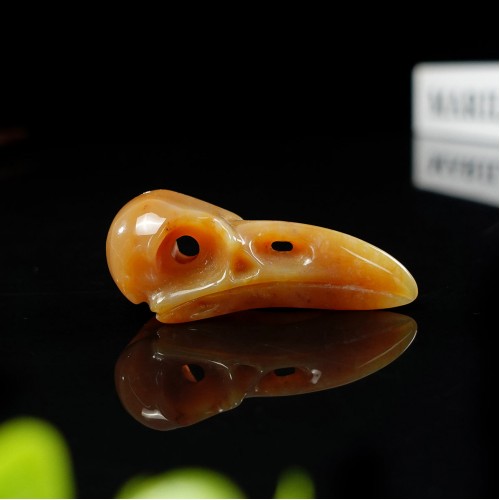 2.5" Ravens Skull Carved Yellow Chalcedony Jasper Natural Crystal Statue Healing