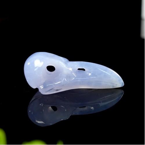 2.5" Ravens Skull Carved Blue Chalcedony Natural Crystal Statue Chakra Healing