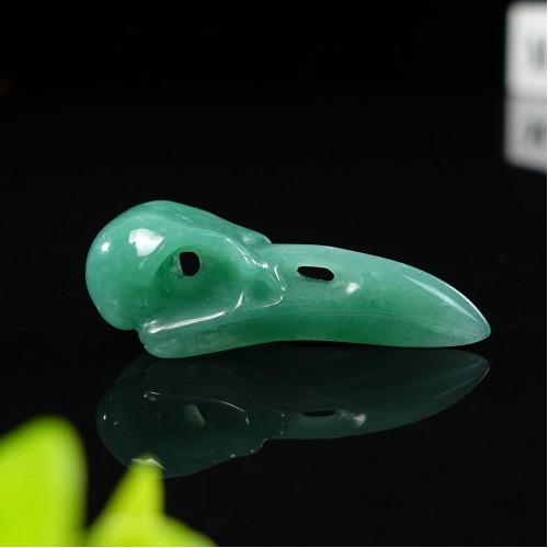 2.5" Ravens Skull Carved Green Aventurine Quartz Stone Natural Crystal Statue