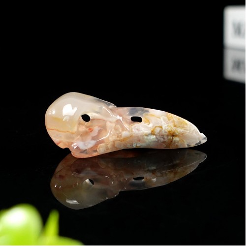 2.5" Ravens Skull Carved Sakura Agate Quartz Stone Natural Crystal Statue Healing